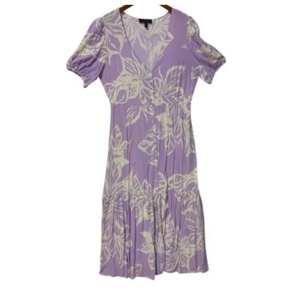 Eloquii purple & white floral flowy v-neck tiered maxi dress